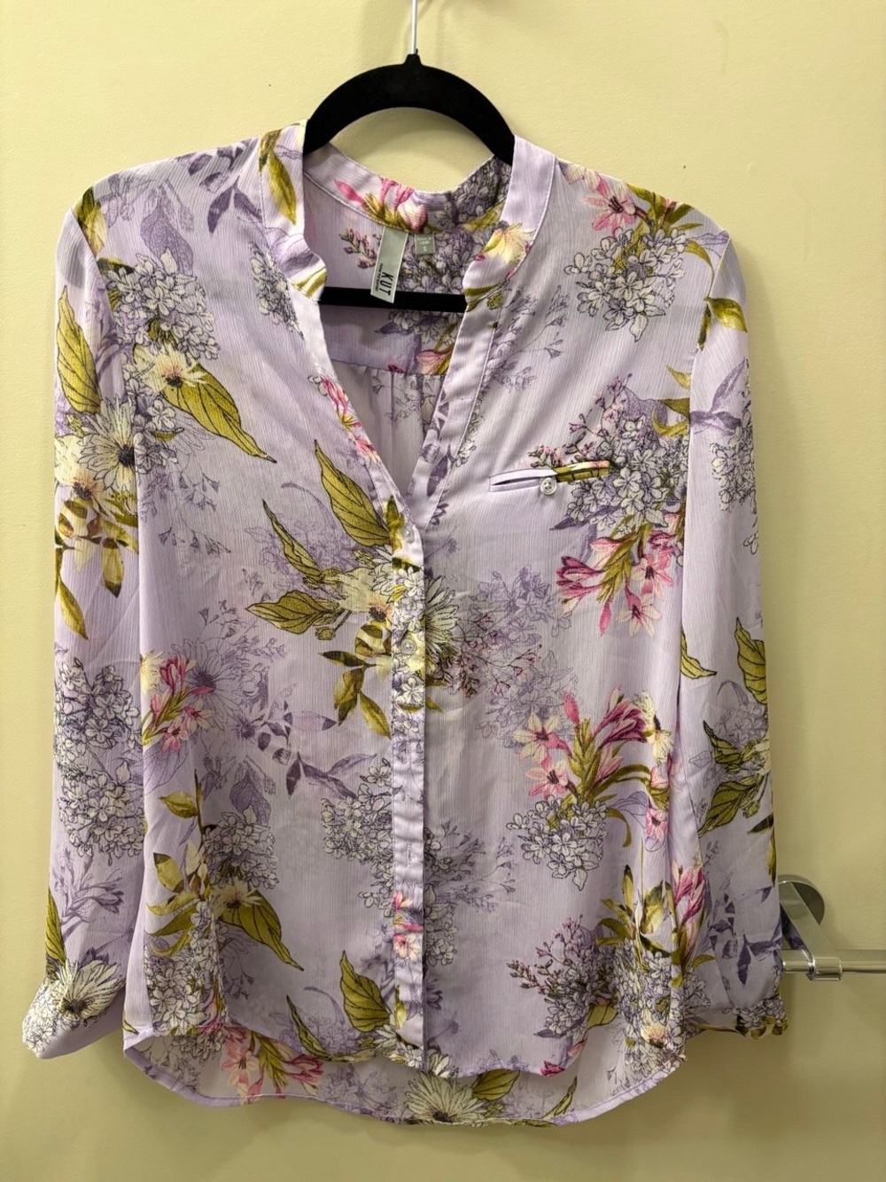 Kut from the Kloth Lavender Floral Split-Neck Blouse